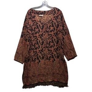 Soft Surroundings Dress Women's L Paisley Rustic Side Slit Artsy Fringe Pullover